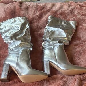 JustFab Shiny Silver Heeled Boots